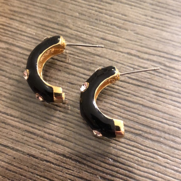 Vintage Black Enamel & Rhinestone Half Hoops - Picture 9 of 13
